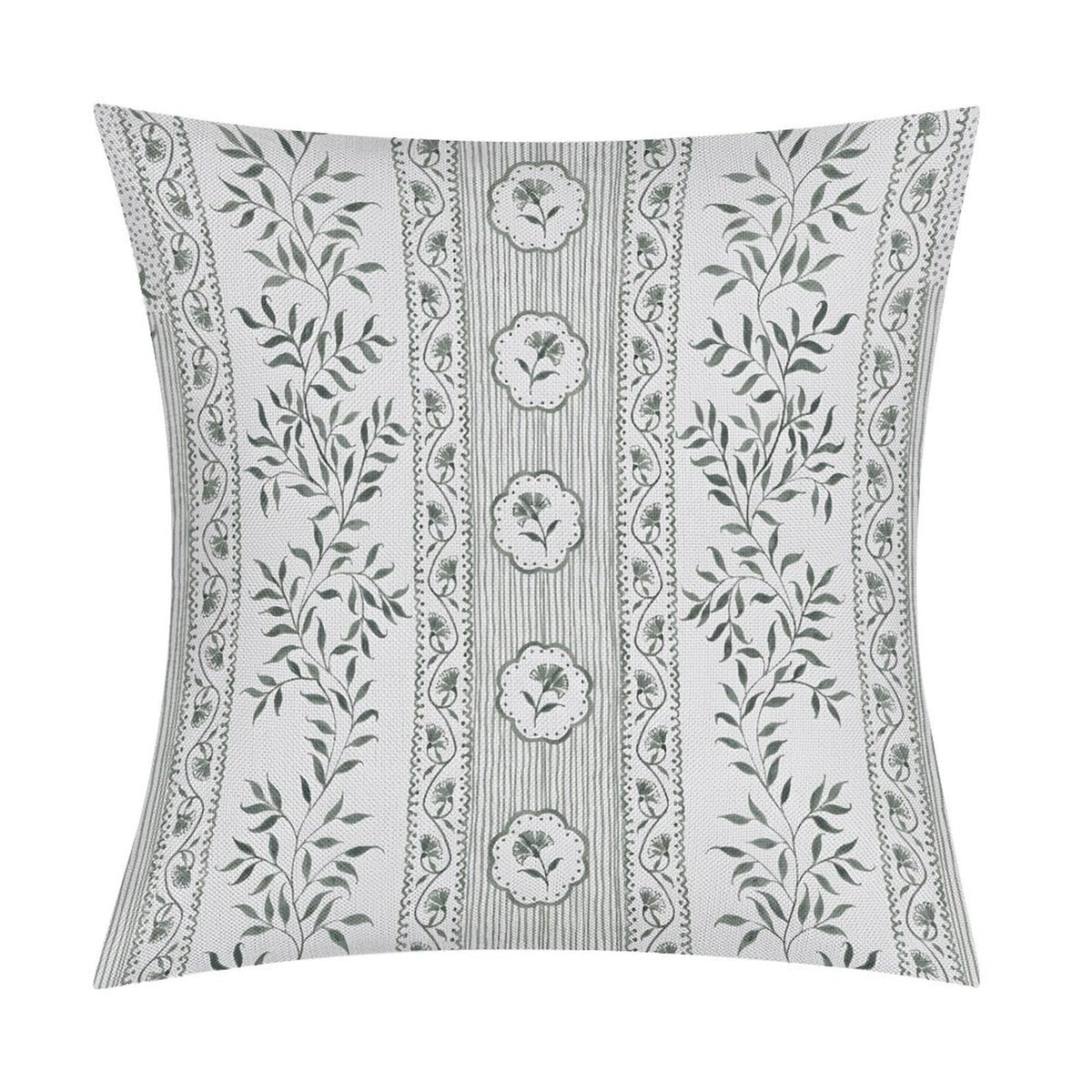 Green Floral Pillow Cover Euro Chinoiserie Floral Print