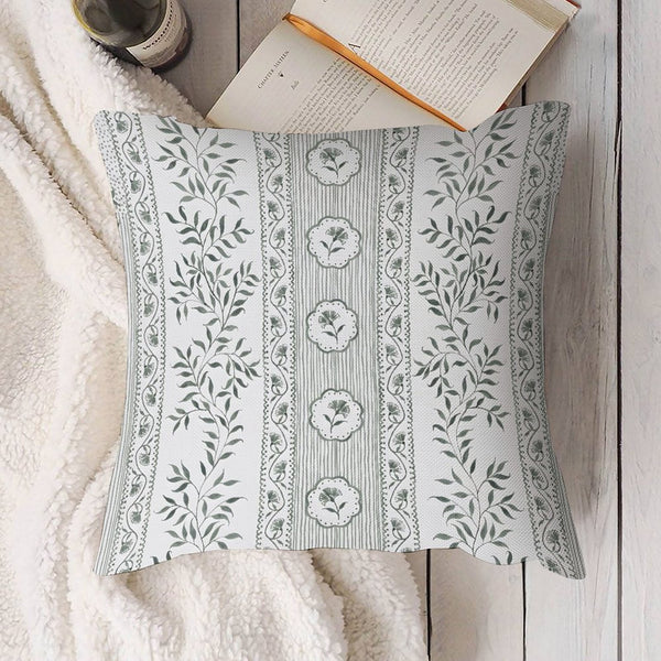 Green Floral Pillow Cover Euro Chinoiserie Floral Print