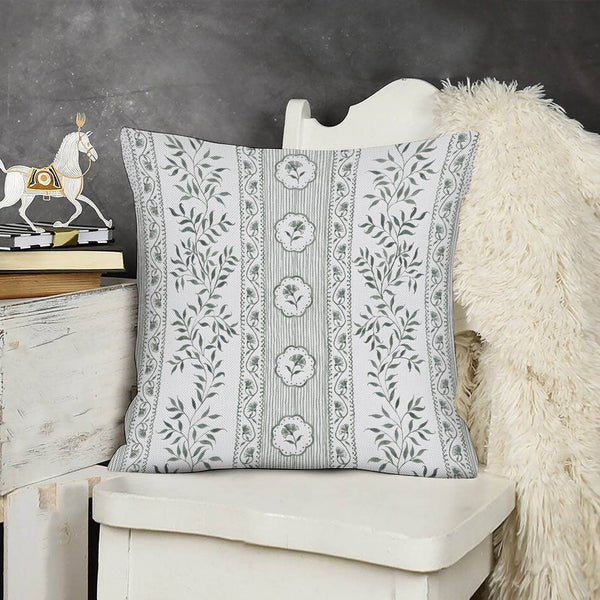 Green Floral Pillow Cover Euro Chinoiserie Floral Print