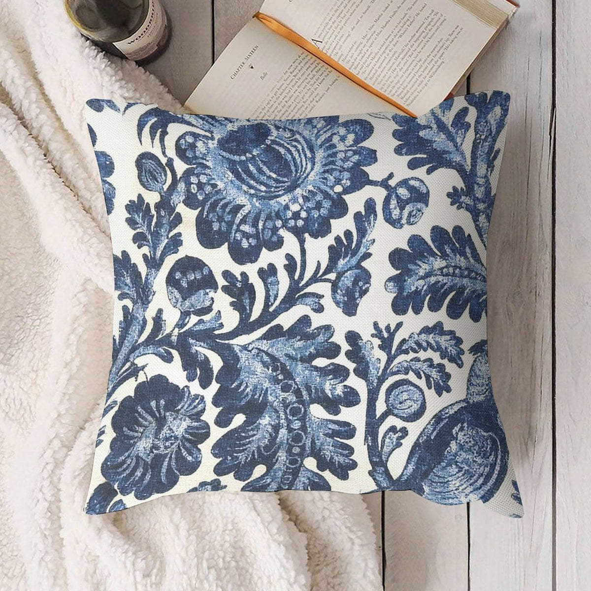 Blue Damask Pillow Covers, Blue Floral Pillow Covers, Indoor Outdoor Pillow Covers