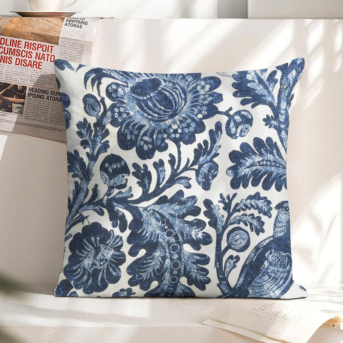 Blue Damask Pillow Covers, Blue Floral Pillow Covers, Indoor Outdoor Pillow Covers