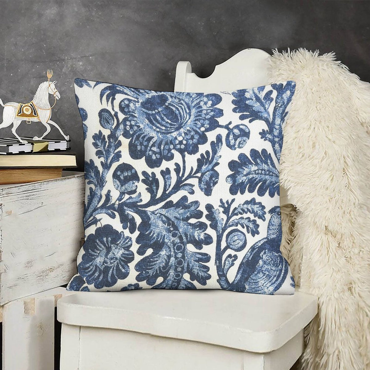 Blue Damask Pillow Covers, Blue Floral Pillow Covers, Indoor Outdoor Pillow Covers