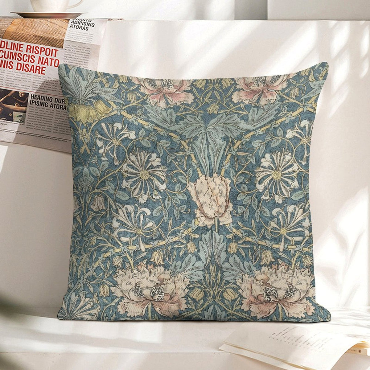Floral Block Print Pillow Cover | William Morris Forest Floral Inspired Pillow Cover