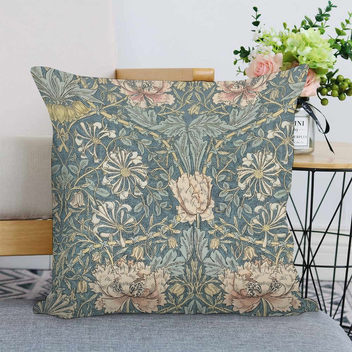 Floral Block Print Pillow Cover | William Morris Forest Floral Inspired Pillow Cover