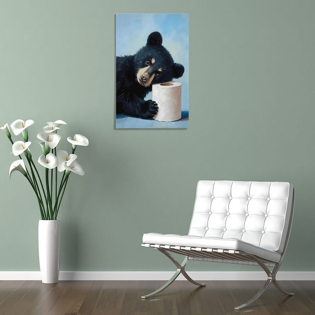 Bear Bathroom Canvas Wall Art Funny Animals Bathroom Pictures Black Bear Toilet Paper Painting Animals Bathroom Poster for Bathroom
