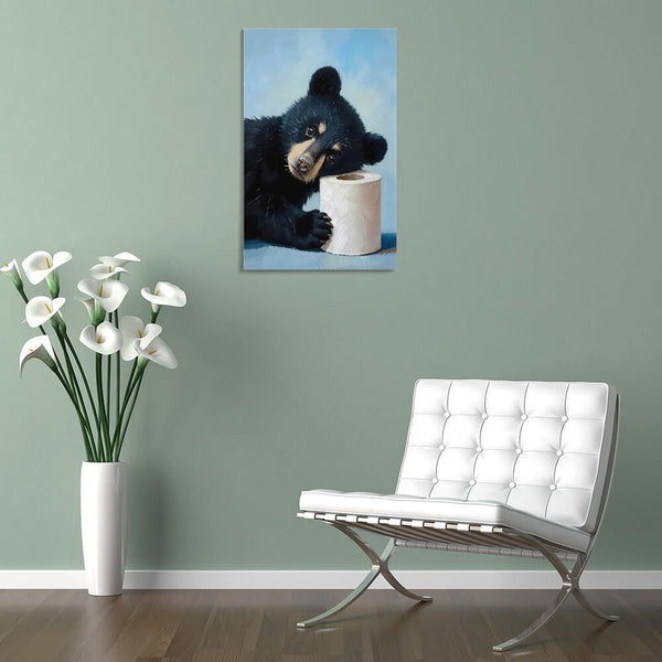 Bear Bathroom Canvas Wall Art Funny Animals Bathroom Pictures Black Bear Toilet Paper Painting Animals Bathroom Poster for Bathroom