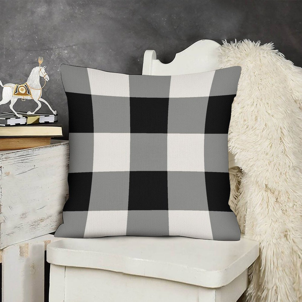 Farmhouse Buffalo Plaids Throw Pillow Covers 18x18 Set of 2 Black White