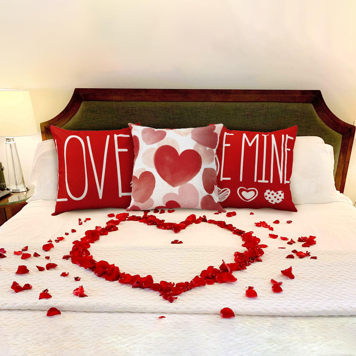 Waterproof Linen, 4PCS Valentines Pillow Covers 18x18 Inch Red White Heart Throw Pillow Covers