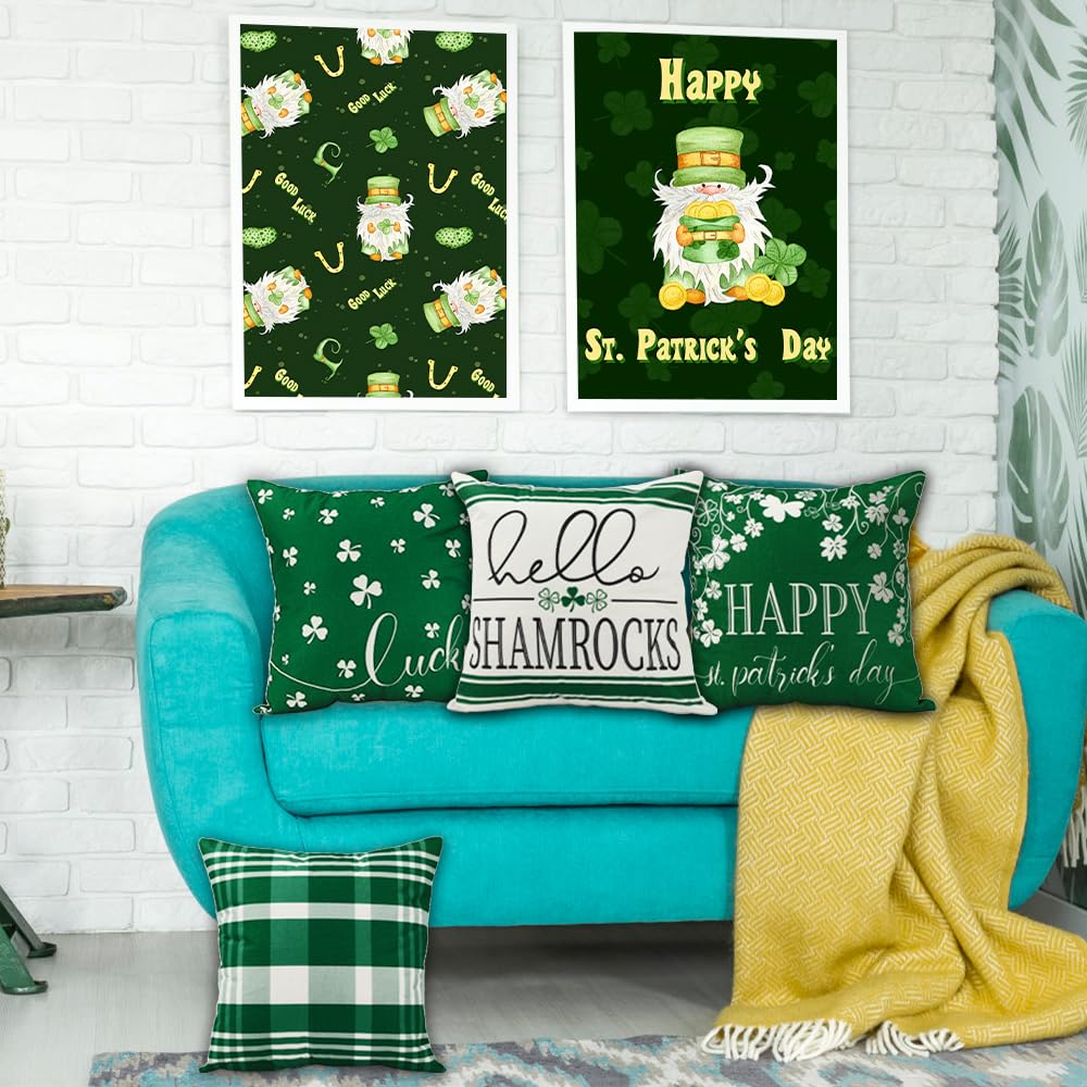 Waterproof Linen, 4PCS St. Patrick's Day Pillow Covers 18x18 Inch Shamrocks Clover