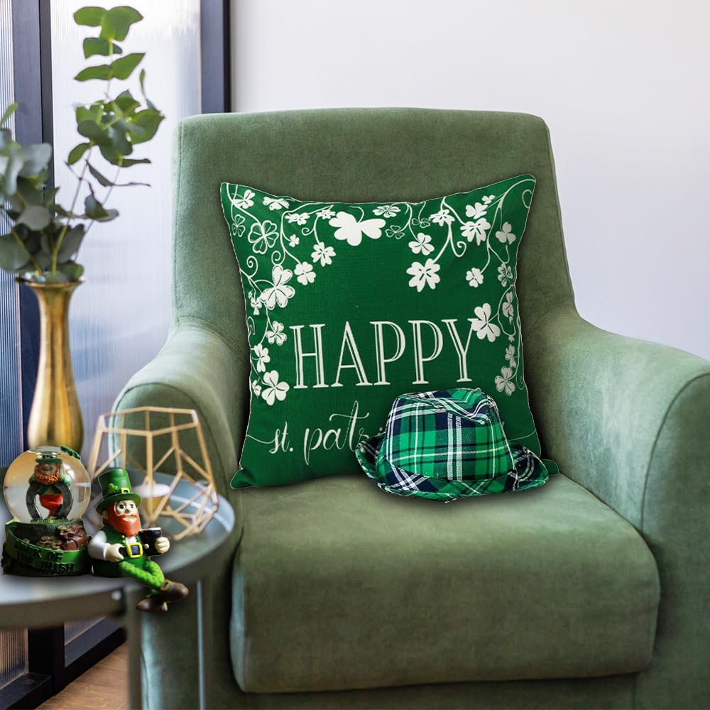 Waterproof Linen, 4PCS St. Patrick's Day Pillow Covers 18x18 Inch Shamrocks Clover