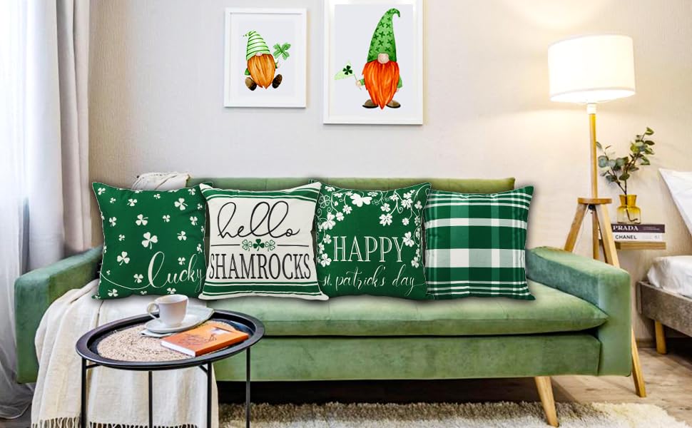 Waterproof Linen, 4PCS St. Patrick's Day Pillow Covers 18x18 Inch Shamrocks Clover