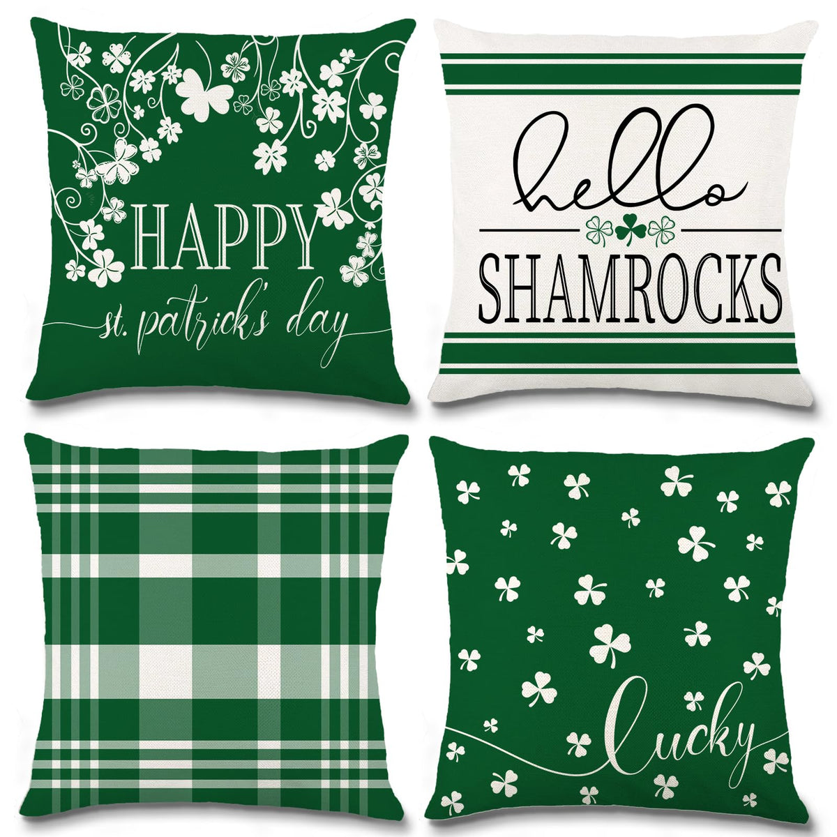 Waterproof Linen, 4PCS St. Patrick's Day Pillow Covers 18x18 Inch Shamrocks Clover