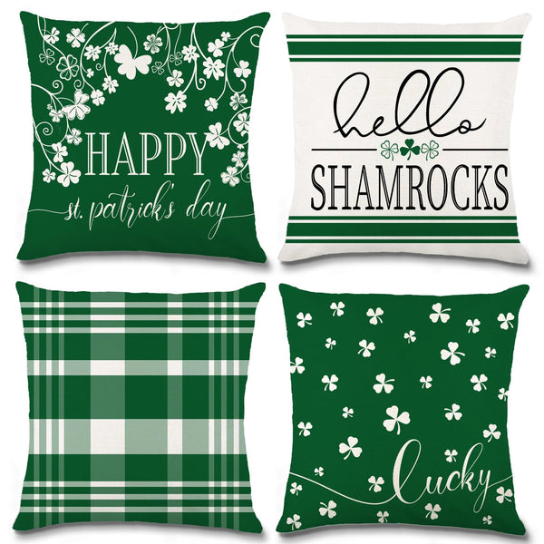 Waterproof Linen, 4PCS St. Patrick's Day Pillow Covers 18x18 Inch Shamrocks Clover