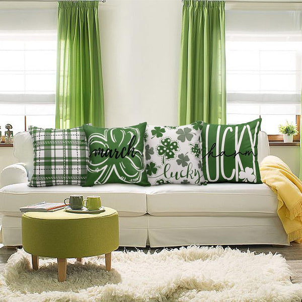 Waterproof Linen, 4PCS St Patricks Day Pillow Covers 18x18 Inch Shamrock Clover