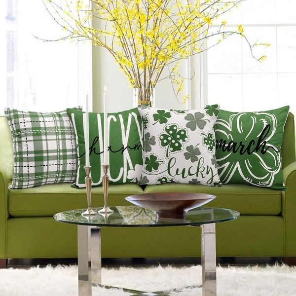 Waterproof Linen, 4PCS St Patricks Day Pillow Covers 18x18 Inch Shamrock Clover