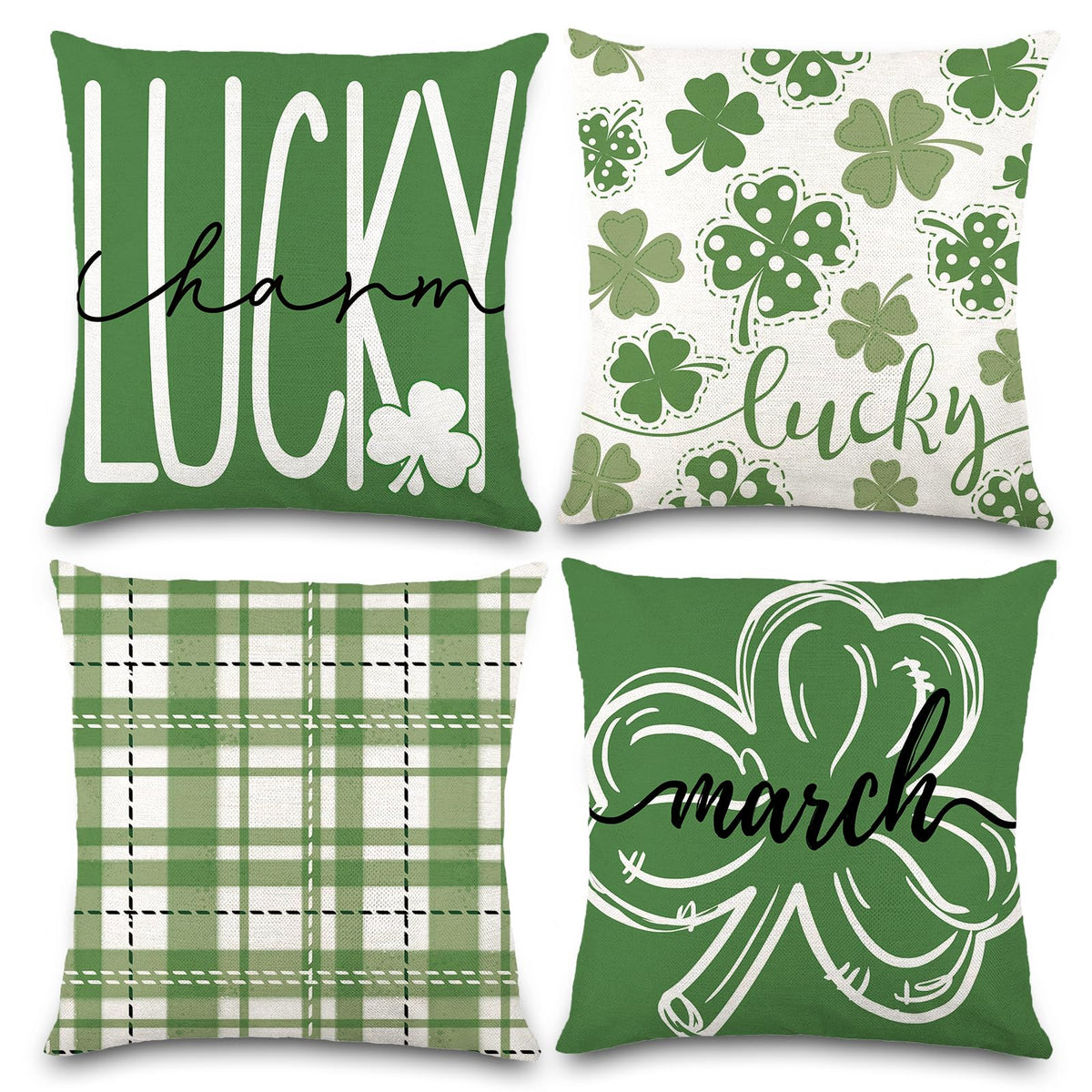 Waterproof Linen, 4PCS St Patricks Day Pillow Covers 18x18 Inch Shamrock Clover