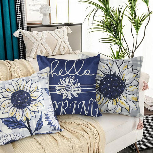 Waterproof Linen, 4PCS Spring Pillow Covers 18x18 Inches Flower Spring Pillows Cases