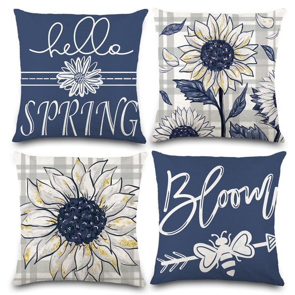 Waterproof Linen, 4PCS Spring Pillow Covers 18x18 Inches Flower Spring Pillows Cases
