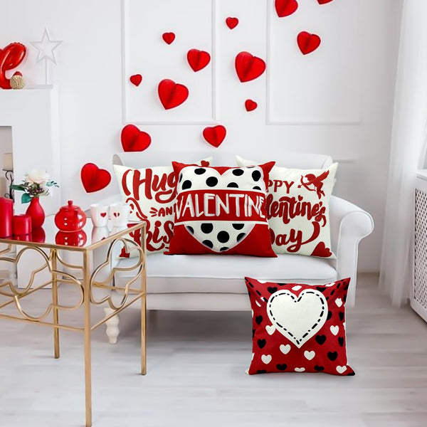 Waterproof Linen, 4 Pcs Valentine Pillow Covers 18x18 Inches Kisses Hugs Decorative