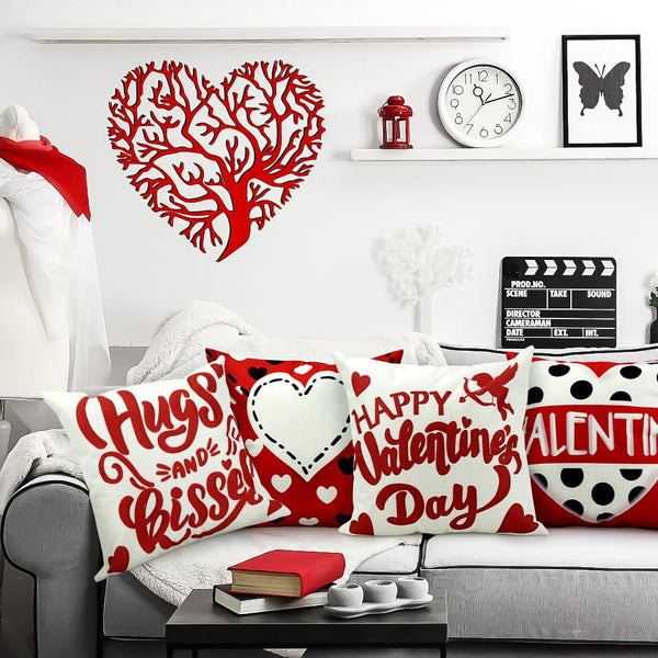 Waterproof Linen, 4 Pcs Valentine Pillow Covers 18x18 Inches Kisses Hugs Decorative