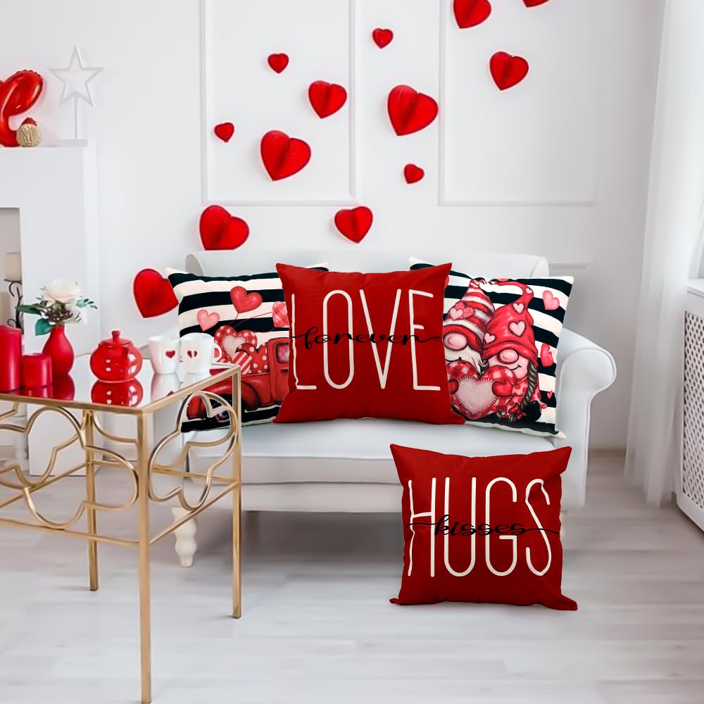 Waterproof Linen, 4 Pcs Red Dwarf Truck Stripe Decorative Pillow Cases - 18x18 Inches