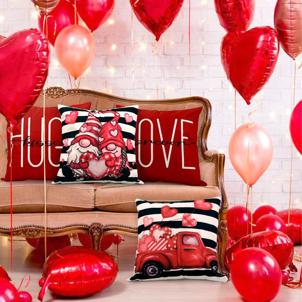 Waterproof Linen, 4 Pcs Red Dwarf Truck Stripe Decorative Pillow Cases - 18x18 Inches
