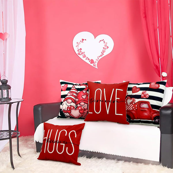 Waterproof Linen, 4 Pcs Red Dwarf Truck Stripe Decorative Pillow Cases - 18x18 Inches