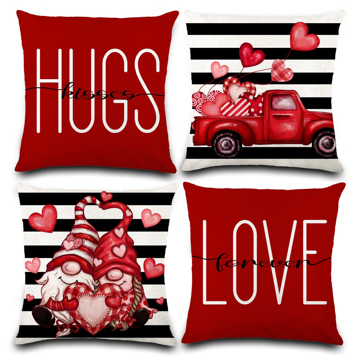 Waterproof Linen, 4 Pcs Red Dwarf Truck Stripe Decorative Pillow Cases - 18x18 Inches