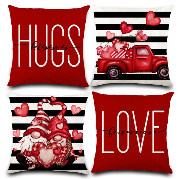 Waterproof Linen, 4 Pcs Red Dwarf Truck Stripe Decorative Pillow Cases - 18x18 Inches