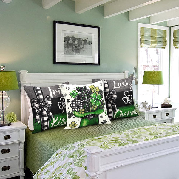 Waterproof Linen, 4PCS St Patricks Day Pillow Covers 18x18 Inches Shamrock Hat Lucky