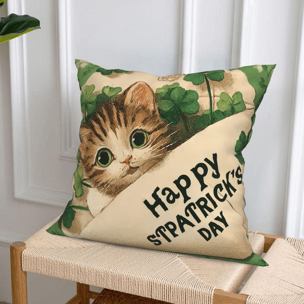 Waterproof Linen St. Patrick's Day Throw Pillow Covers Set of 4, 1-Side Print, No Insert, Envelope Closure