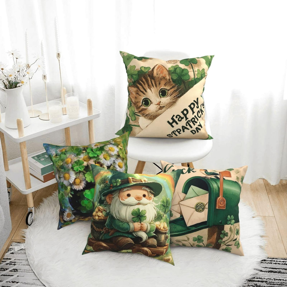 Waterproof Linen St. Patrick's Day Throw Pillow Covers Set of 4, 1-Side Print, No Insert, Envelope Closure