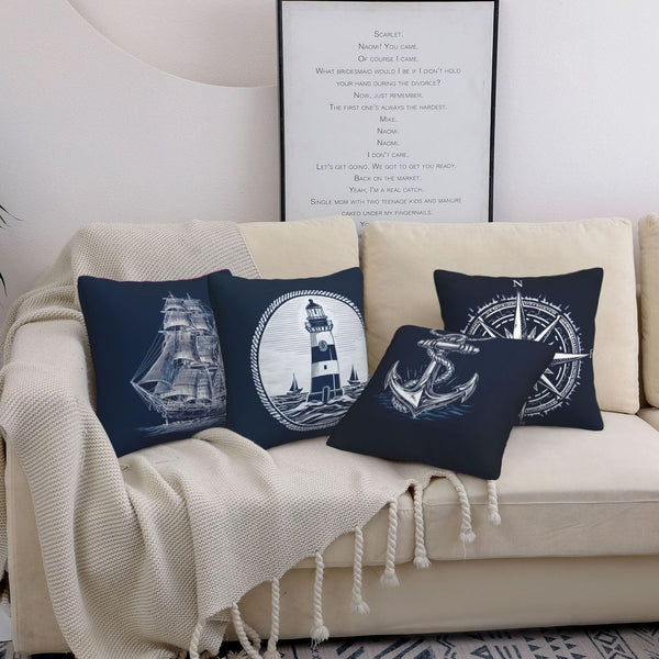 Waterproof Linen Ship Throw Pillow Covers Set of 4, 1-Side Print, No Insert, Envelope Closure