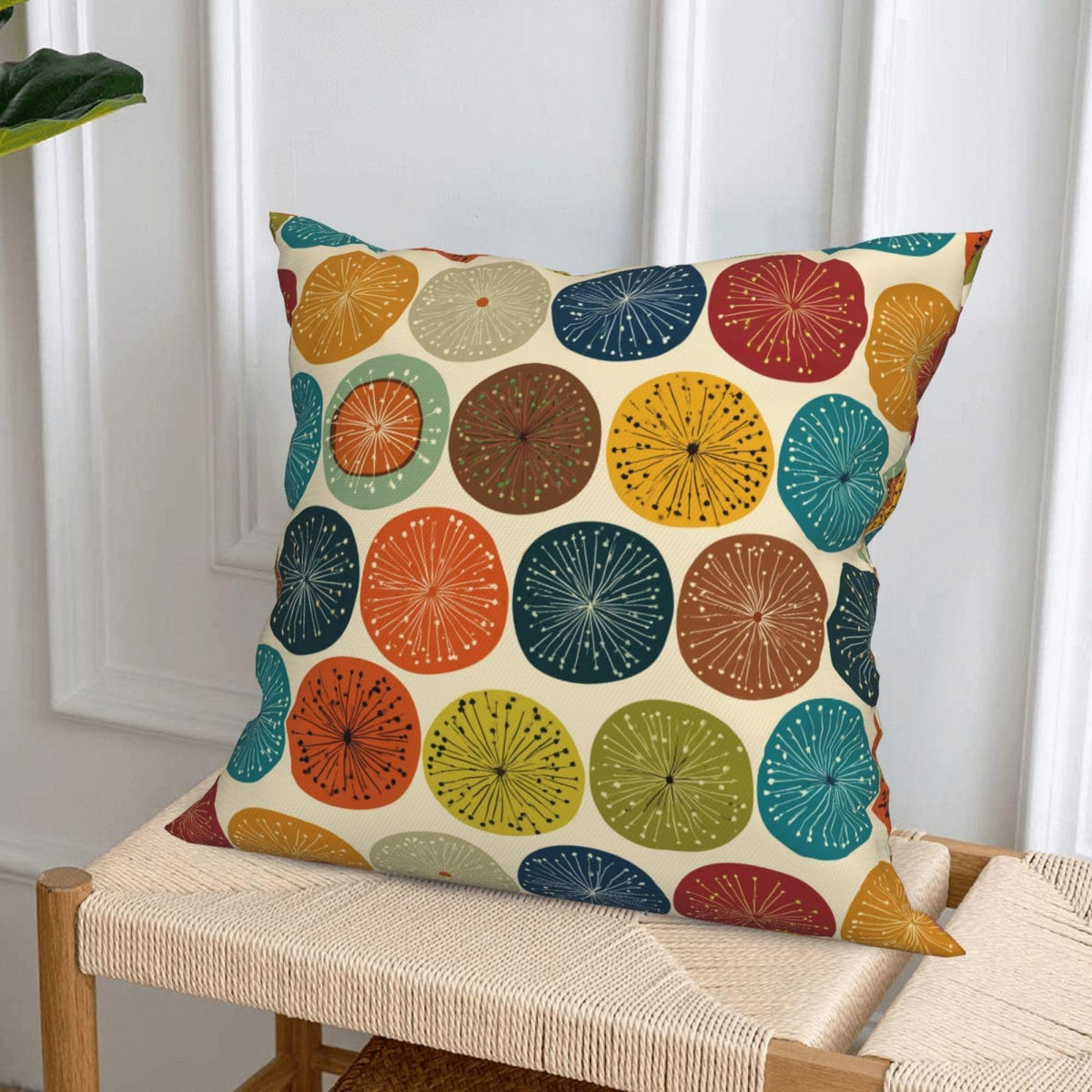 Waterproof Linen Midcentury Dots Throw Pillow Covers Set of 4, 1-Side Print, No Insert, Envelope Closure