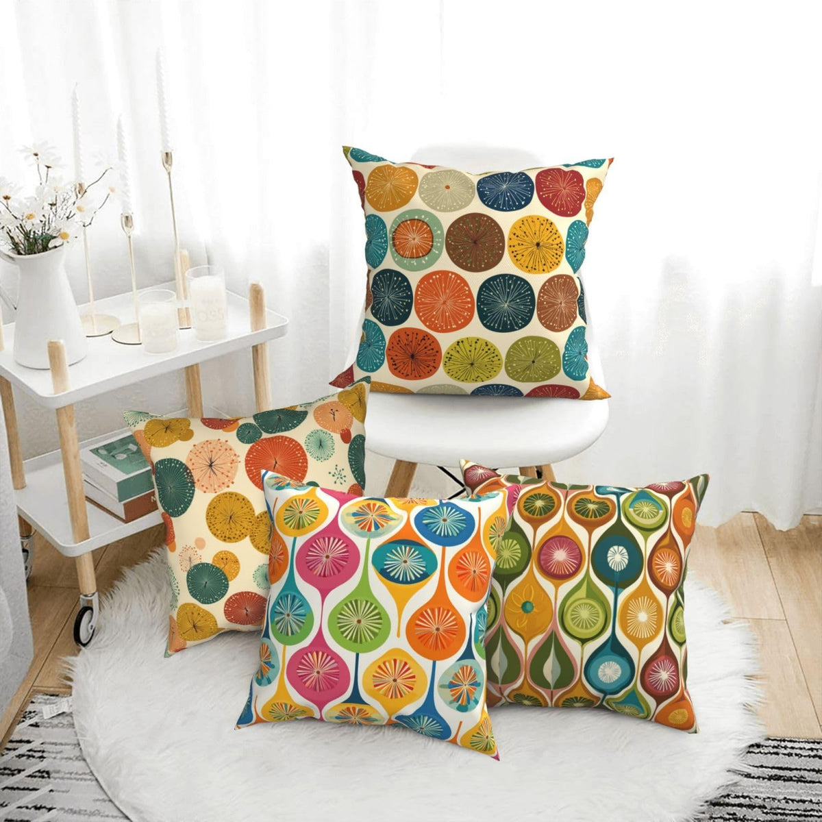Waterproof Linen Midcentury Dots Throw Pillow Covers Set of 4, 1-Side Print, No Insert, Envelope Closure