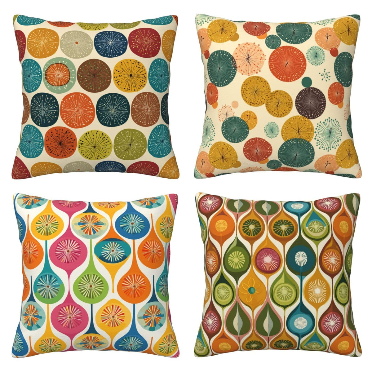 Waterproof Linen Midcentury Dots Throw Pillow Covers Set of 4, 1-Side Print, No Insert, Envelope Closure
