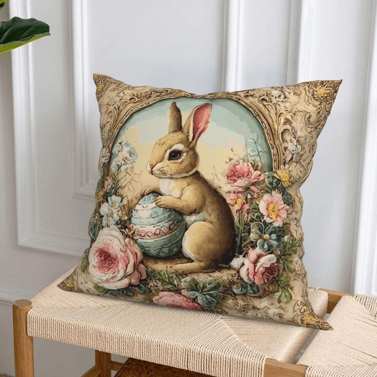Waterproof Easter Bunny Throw Pillow Covers Set of 4, Single-Side Print, No Insert, Envelope Closure