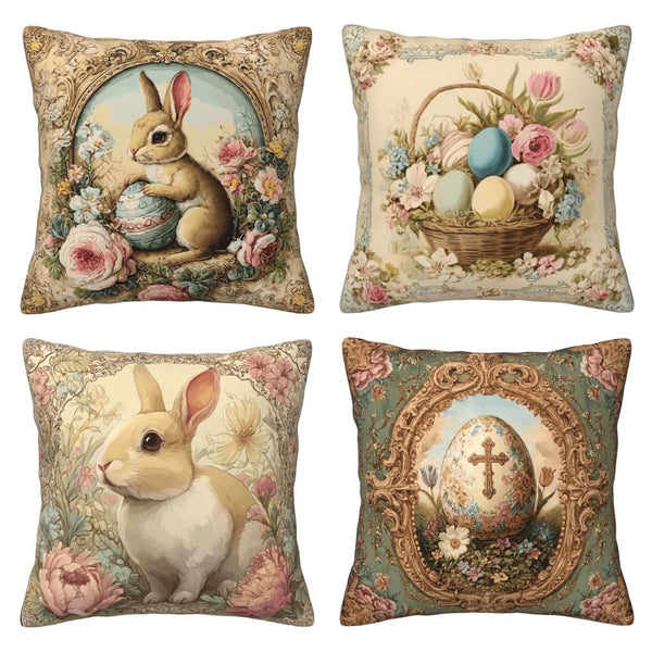 Waterproof Easter Bunny Throw Pillow Covers Set of 4, Single-Side Print, No Insert, Envelope Closure