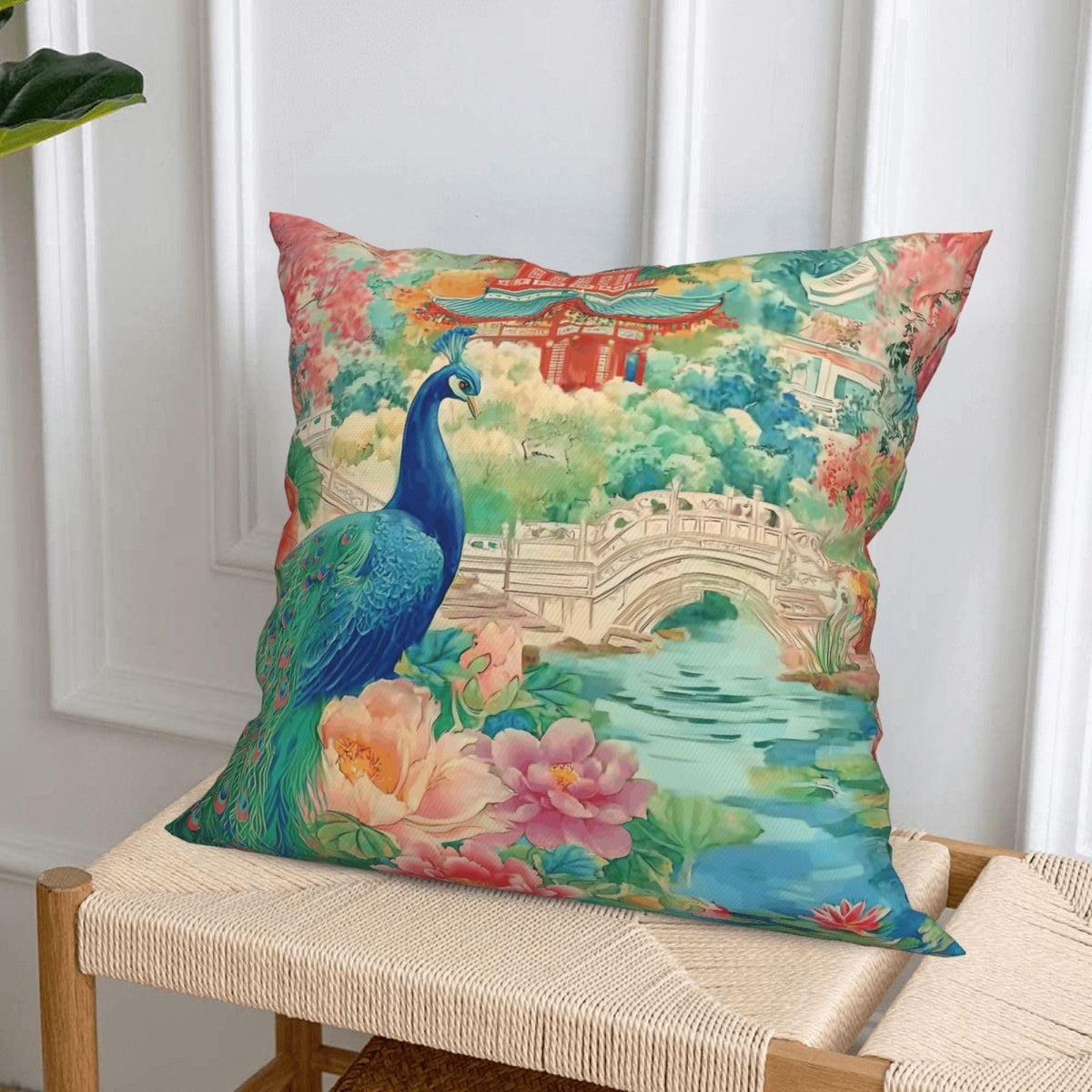 Waterproof Chinoiserie Throw Pillow Covers Set of 4, Single-Side Print, No Insert, Envelope Closure