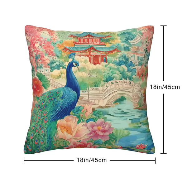 Waterproof Chinoiserie Throw Pillow Covers Set of 4, Single-Side Print, No Insert, Envelope Closure