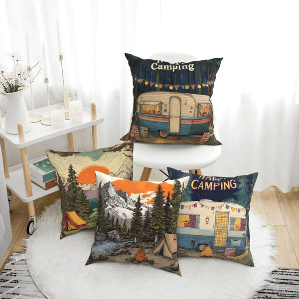 Waterproof Camping Throw Pillow Covers Set of 4, Single-Side Print, No Insert, Envelope Closure