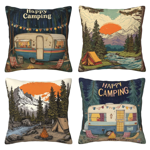 Waterproof Camping Throw Pillow Covers Set of 4, Single-Side Print, No Insert, Envelope Closure