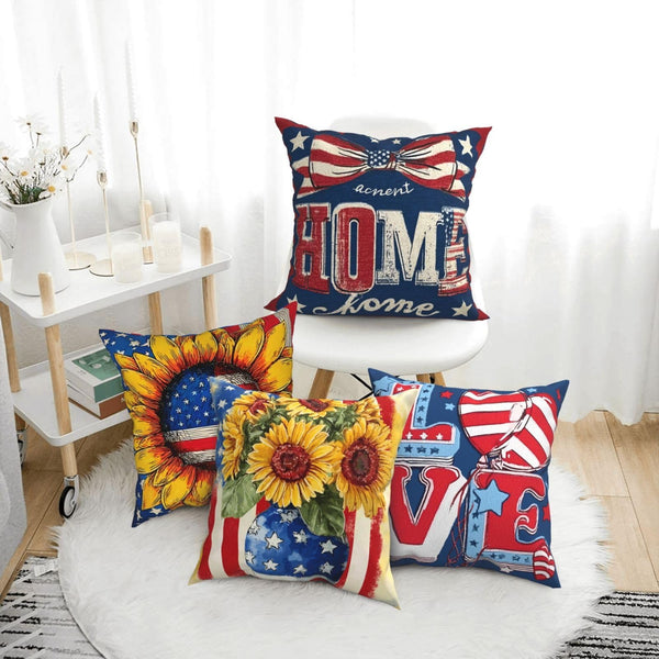 Waterproof 4th of July Throw Pillow Covers Set of 4, Single-Side Print, No Insert, Envelope Closure