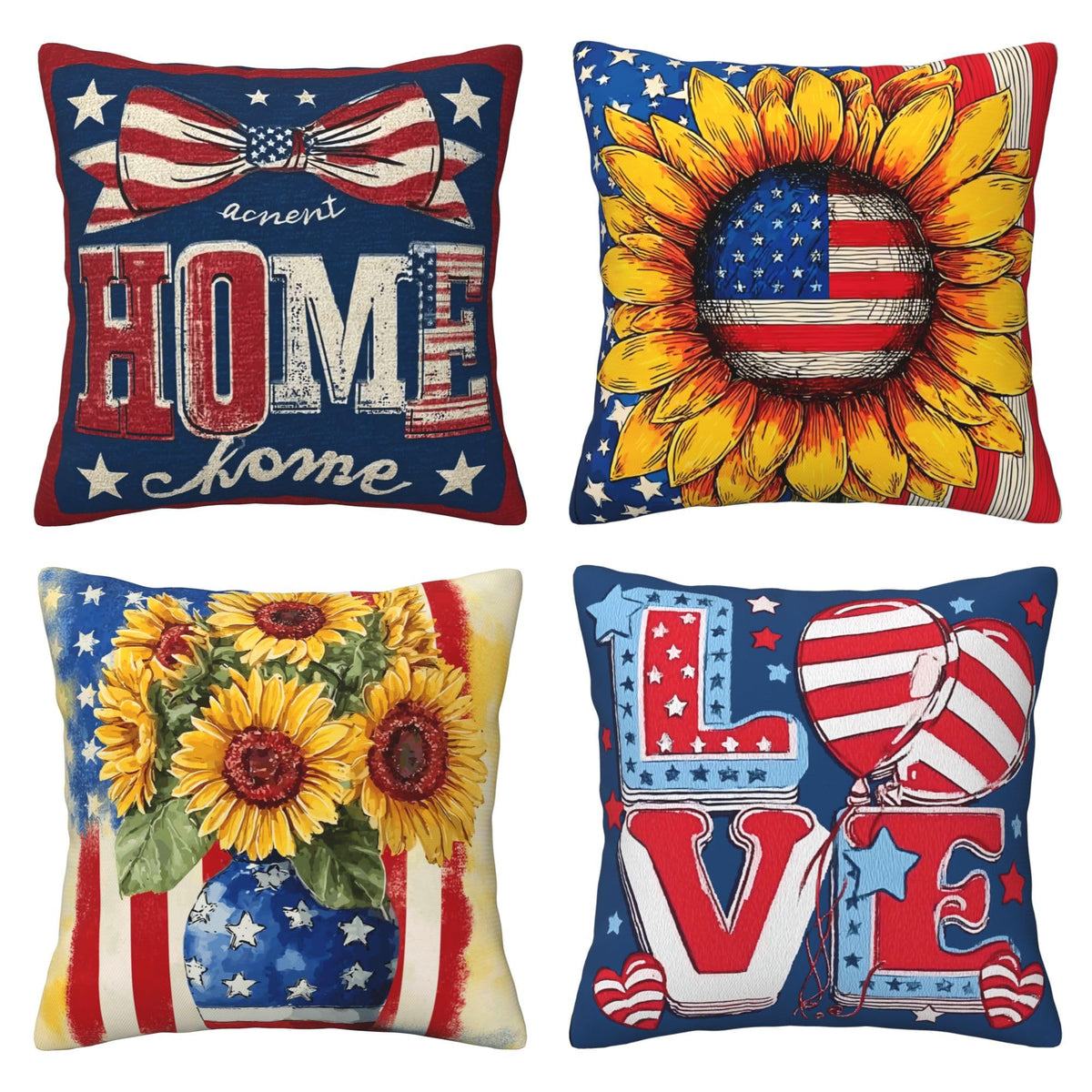 Waterproof 4th of July Throw Pillow Covers Set of 4, Single-Side Print, No Insert, Envelope Closure