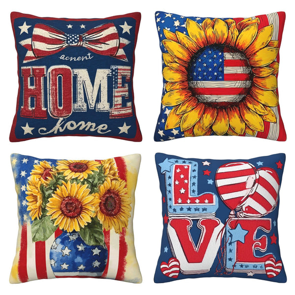 Waterproof 4th of July Throw Pillow Covers Set of 4, Single-Side Print, No Insert, Envelope Closure