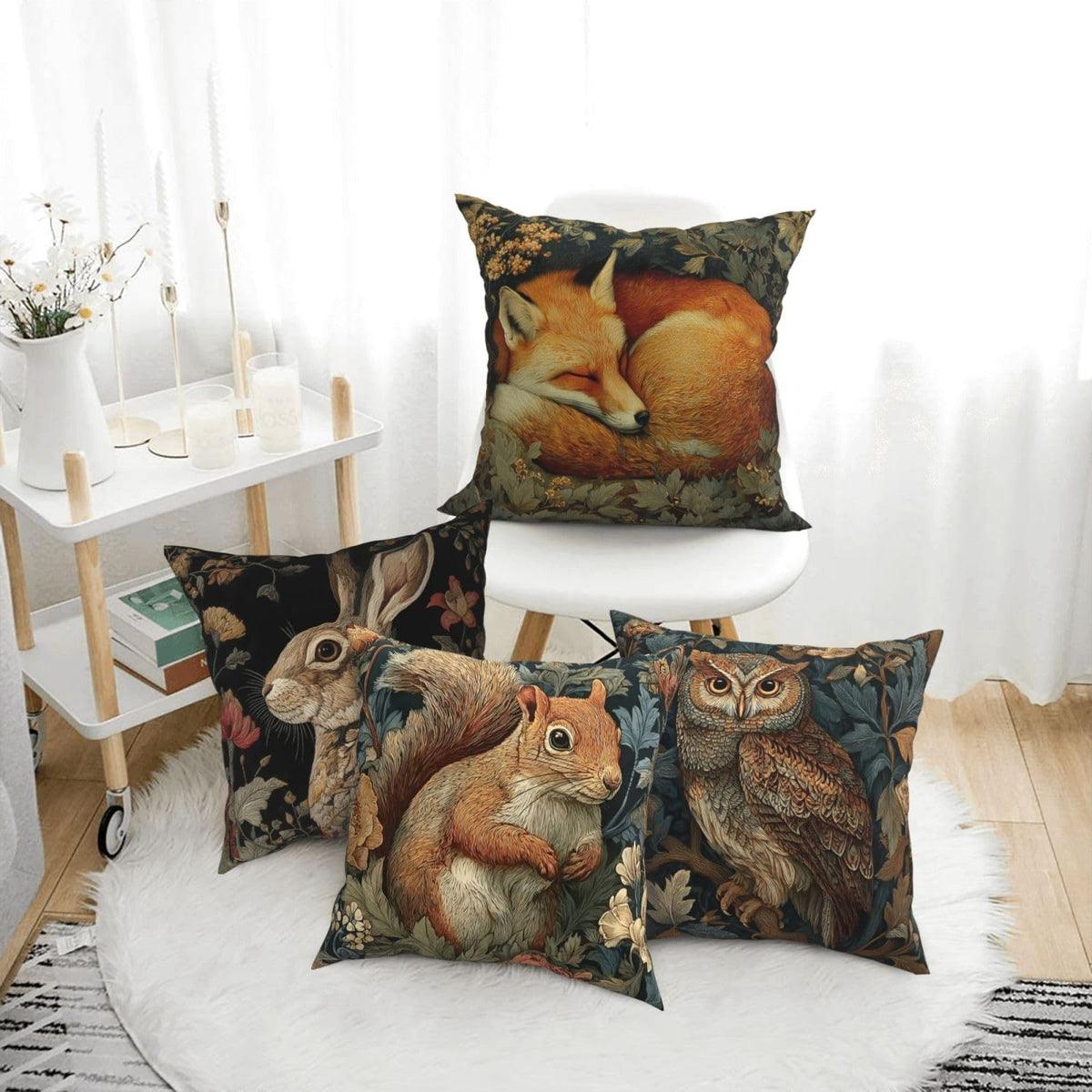 Waterproof William Morris Animals Throw Pillow Covers Set of 4, Single-Side Print, No Insert, Envelope Closure