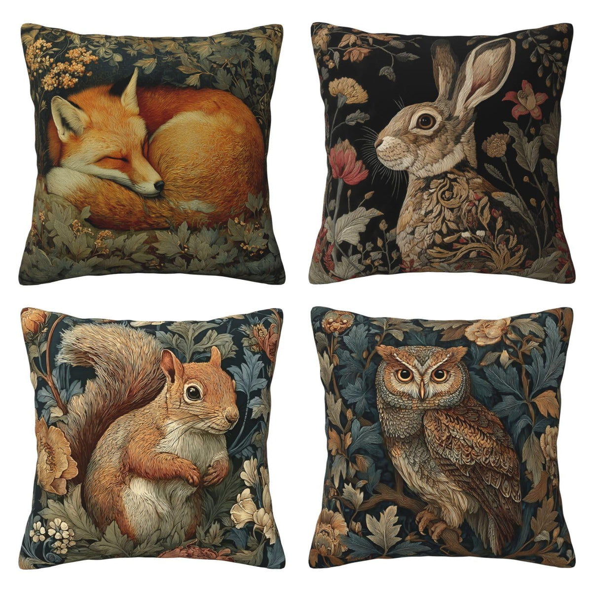 Waterproof William Morris Animals Throw Pillow Covers Set of 4, Single-Side Print, No Insert, Envelope Closure