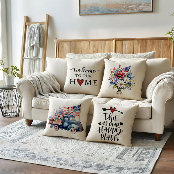 Waterproof Independence Memorial Day Pillow Covers Welcome Military Home Decorative