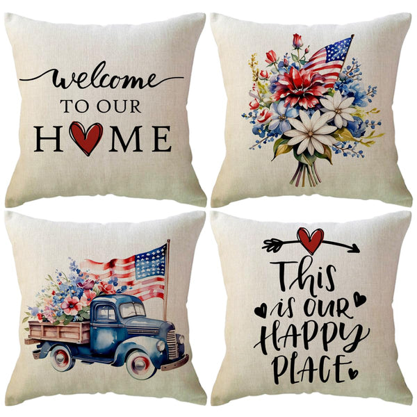 Waterproof Independence Memorial Day Pillow Covers Welcome Military Home Decorative