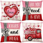 Hello Valentines Day Decorative Throw Pillow Covers 18 x 18 Set of 4, Red Heart Love Grows Here Buffalo Plaid
